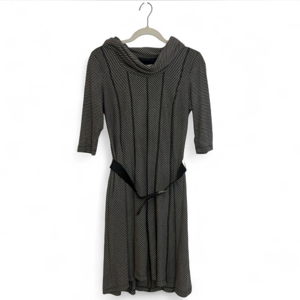 Robbie Bee—Black and White Long Sleeve Herringbone Dress